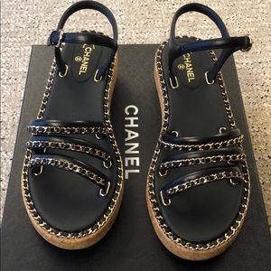 CHANEL 2020 Cork Platform Chain Sandals
